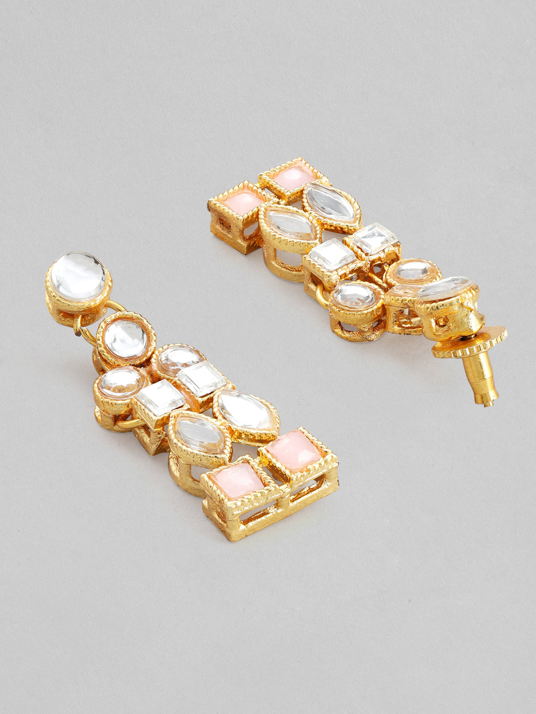 Rubans Gold Plated Necklace Set With Studded Mirror Design And Pink Stones Gold