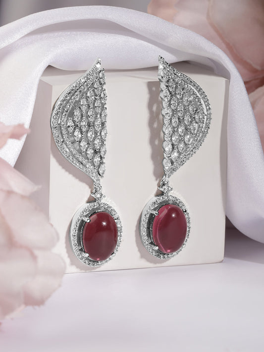 Sleek Scarlet Tone American Diamond Zirconia Danglers Red