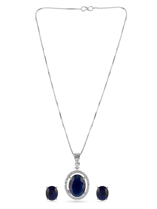American Diamond Zirconia Blue Necklace Set Blue