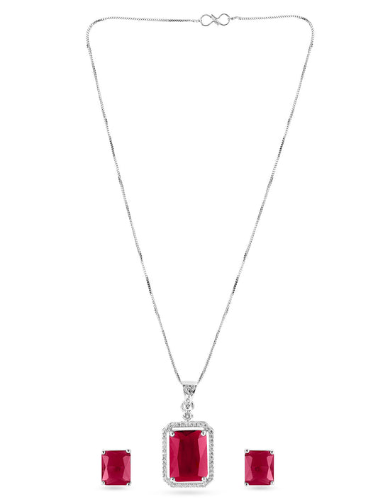 American Diamond Zirconia Ruby Pendant Set Red