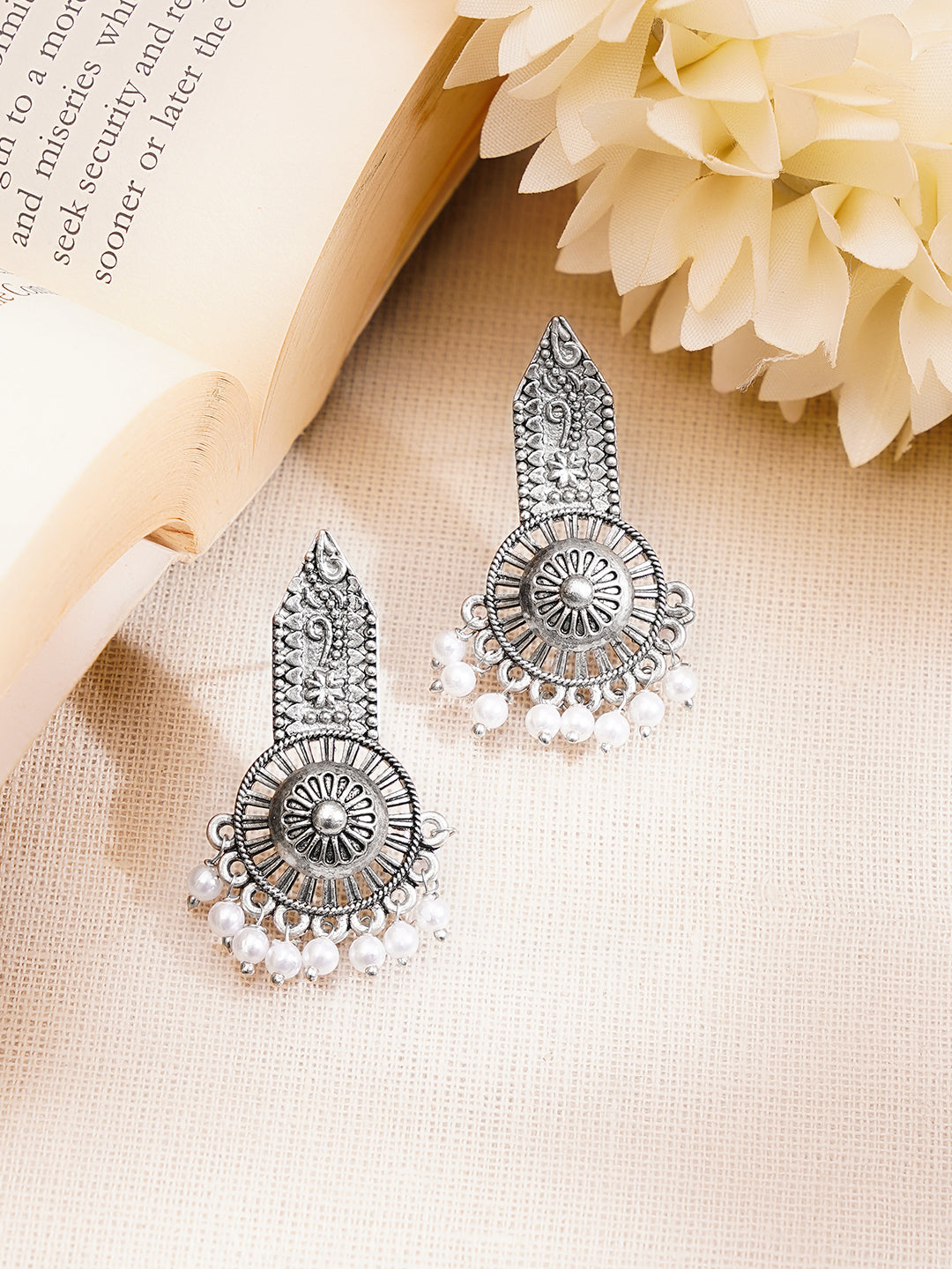 【Rubans】 Set of 2 Pearl Drop Oxidised Dangler Earrings|パールドロップ オキシダイズド ダングラーイヤリング 2組セット