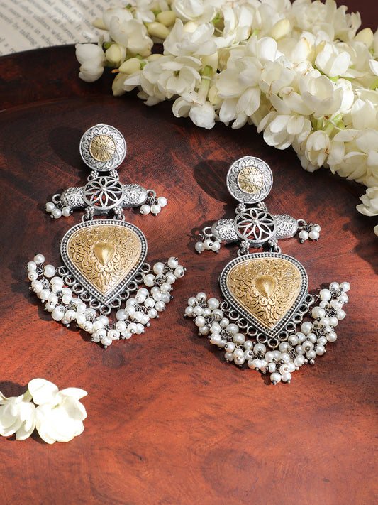 Tribal Glam Dual Tone Pearls Danglers フリーサイズ