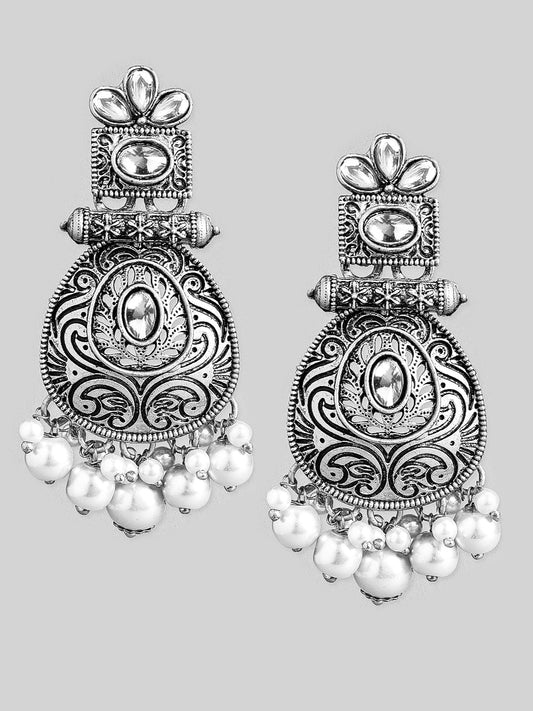 Chic White Oxidised Chandbali Silver