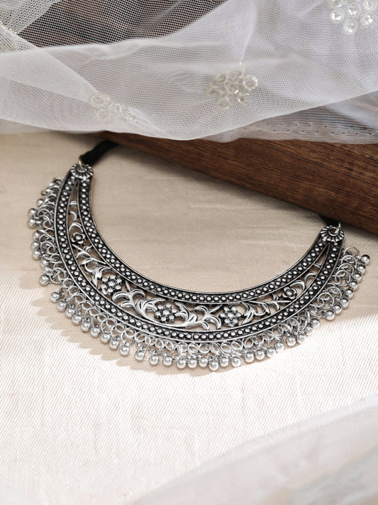 Rubans Oxidised Silver Plated Handcrafted Filligree Necklace Silver