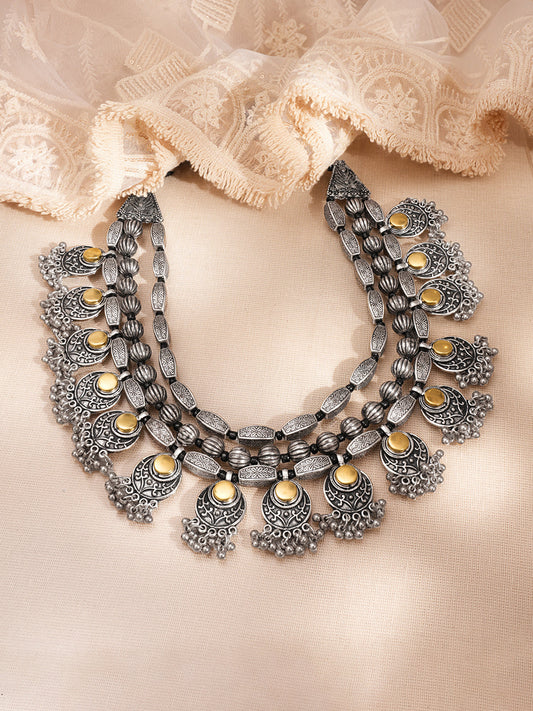 【Rubans】 Oxidised Layered Tribal Charm Statement Necklace|オキシダイズド レイヤード トライバルチャーム ステートメントネックレス