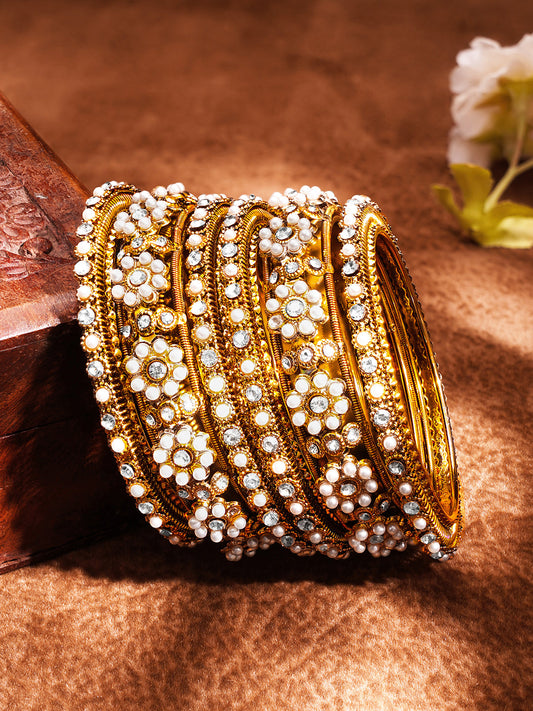 【Rubans】 Bridal Luxe Pearl Zirconia Bangles Set of 6 (Size 2.8)|ブライダル リュクス パール&ジルコニア バングル 6本セット(サイズ 2.8)