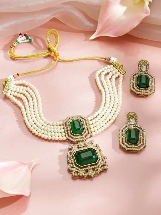 Royal Emerald Pearl Necklace Set フリーサイズ
