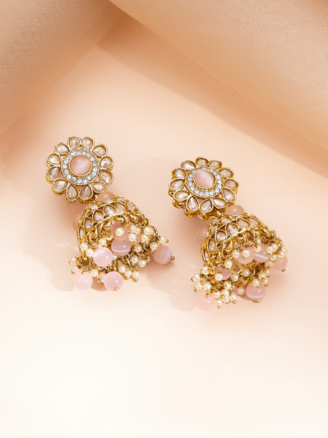 【Rubans】 Gold Plated Kundan Pink Beaded Necklace Set|ゴールドメッキ クンダン ピンクビーズ ネックレスセット