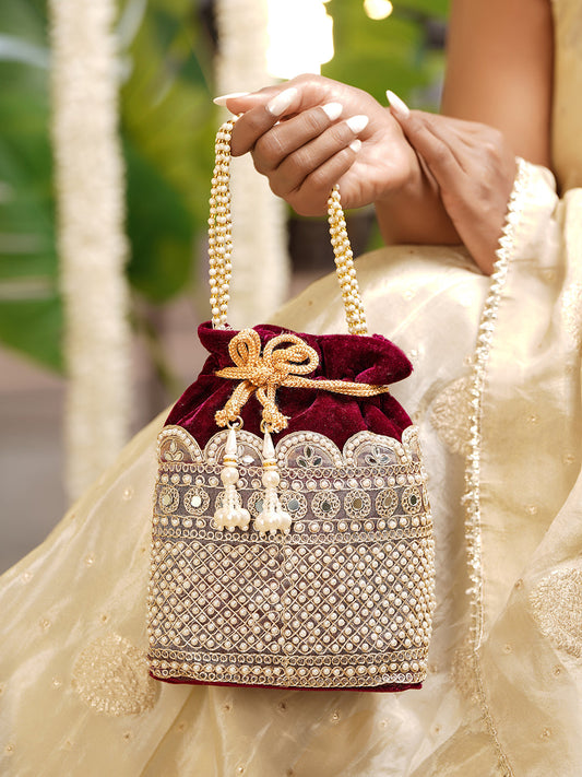 Bridal Pearl Embroidered Potli Bag フリーサイズ