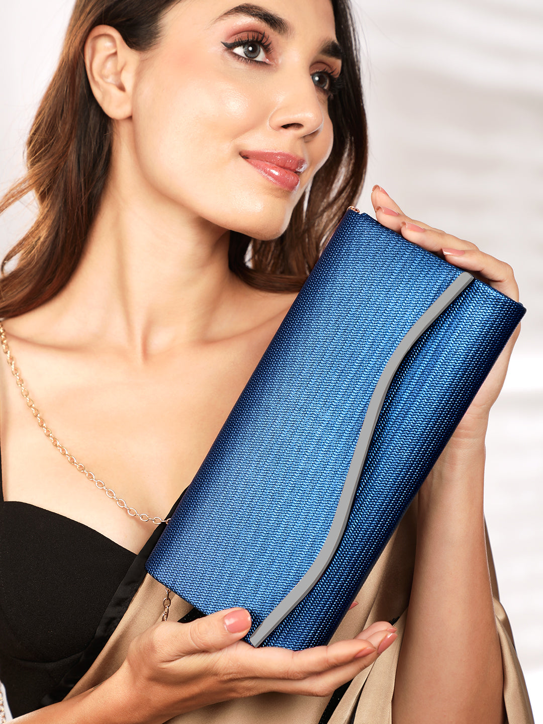 Rubans Artisanal Charm Handcrafted Blue Clutch Bag Blue