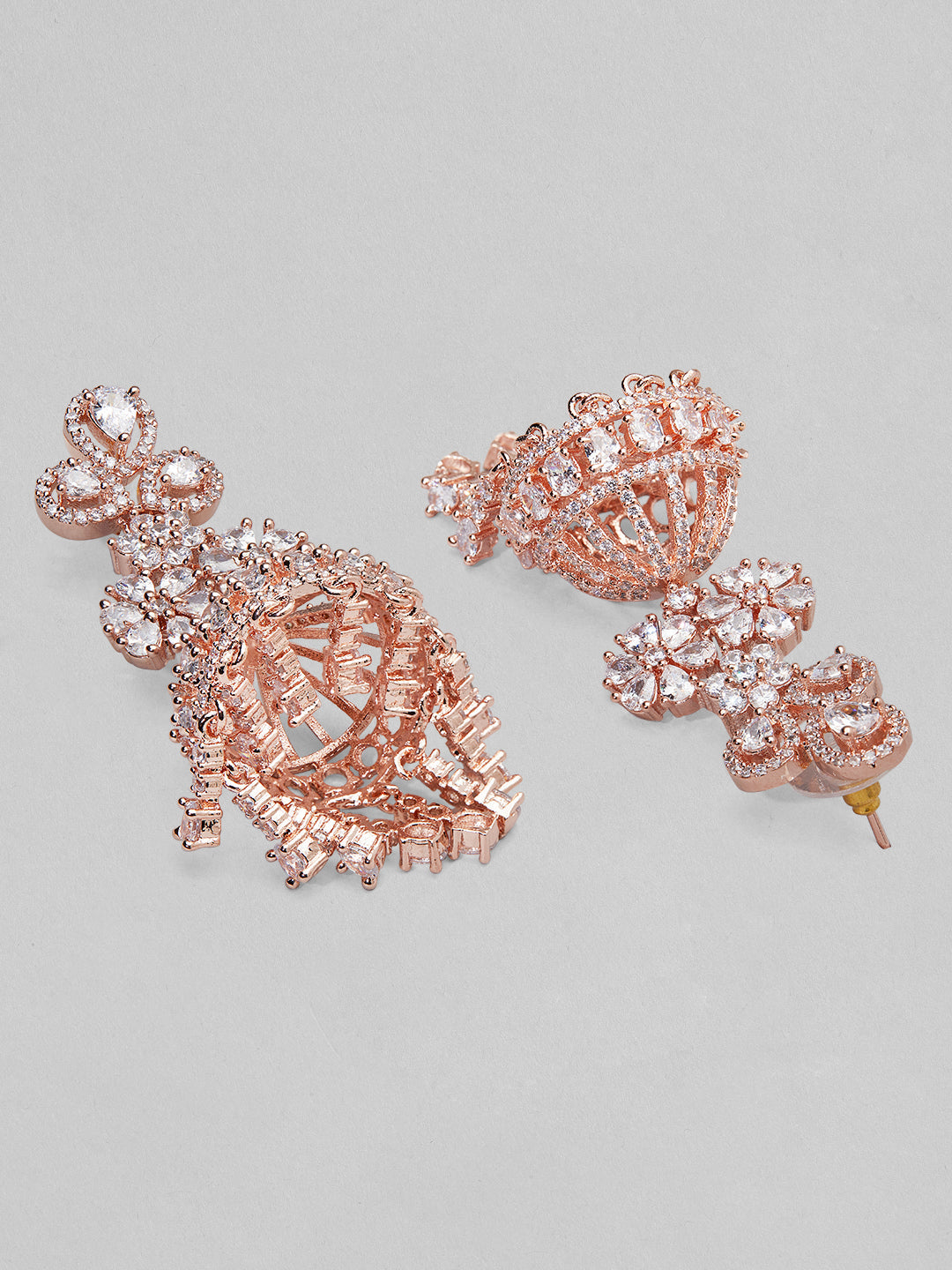 Artistic White American Diamond Zirconia Jhumka Silver