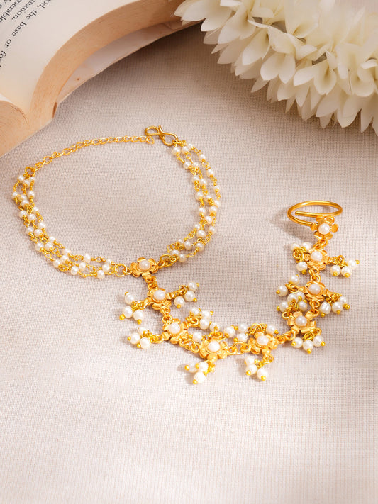 Golden Jasmine Haathphool Bracelet Length - 14 cm