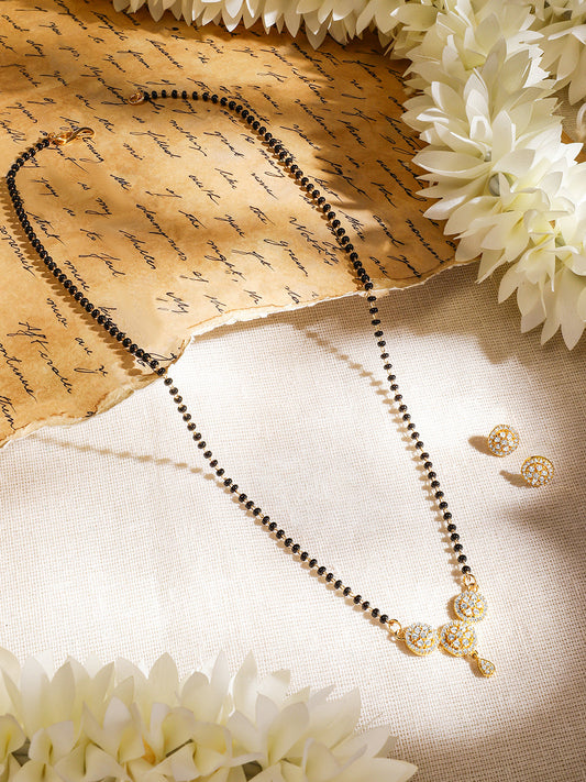 Floral American Diamond Zirconia Mangalsutra With Studs フリーサイズ