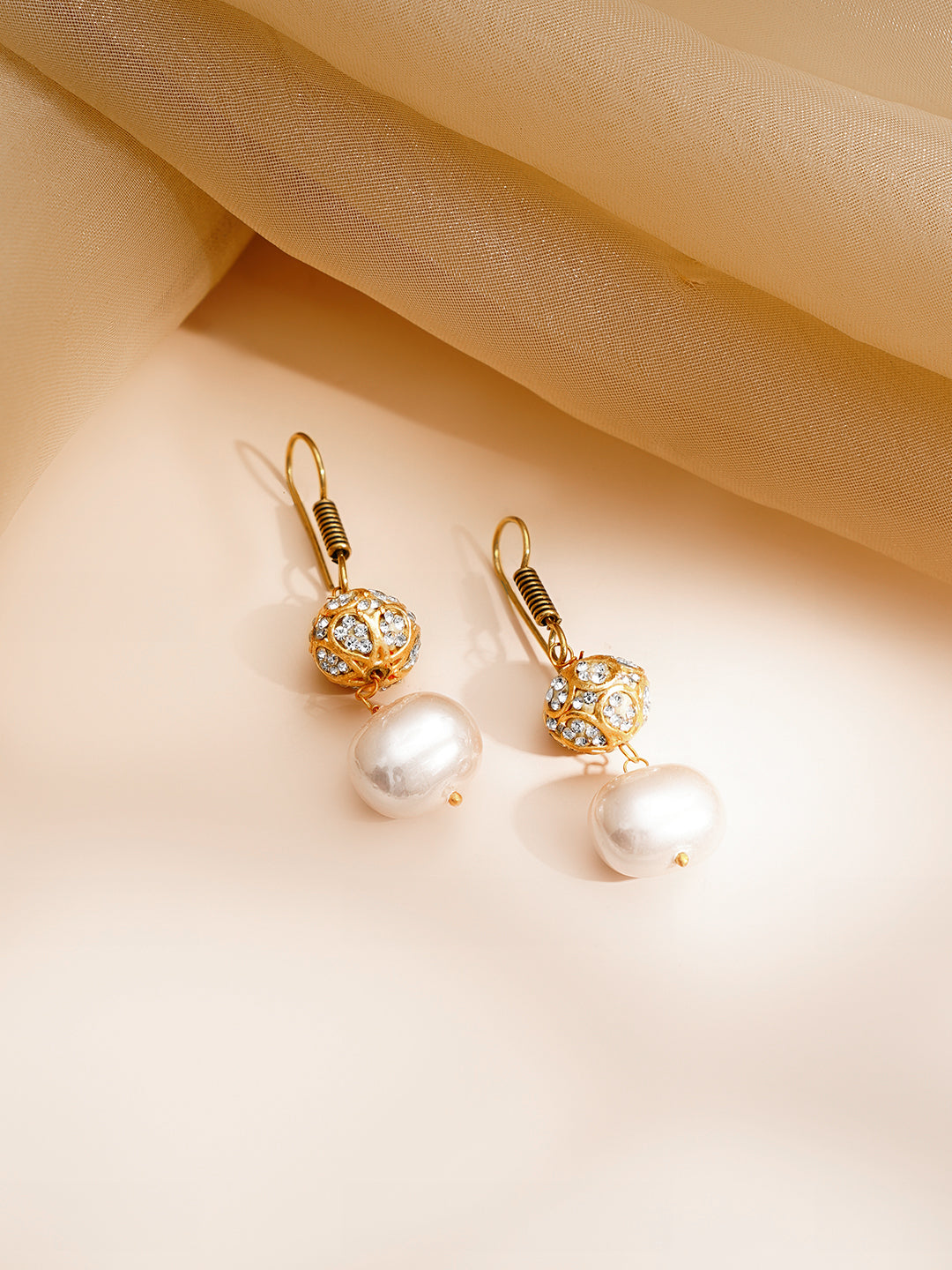 【Rubans】 Peach Pearl Beaded Cubic Zirconia Statement Necklace Set|ピーチパールビーズ キュービックジルコニア ステートメント ネックレスセット