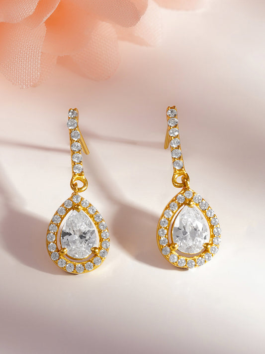 925 Fine Silver Teardrop Halo Crystal Drop Earrings Length-2.5 cm : Width-1 cm