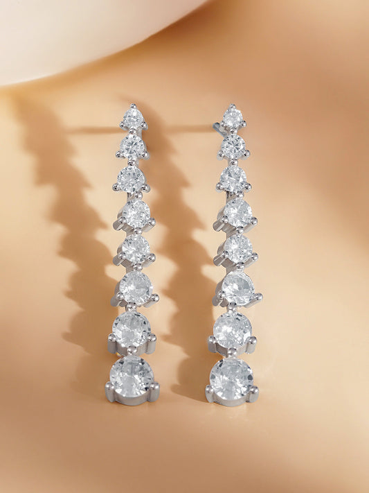925 Silver American Diamond Linear Drop Earrings フリーサイズ