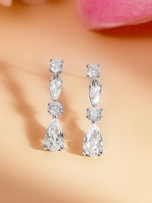 925 Fine Silver Diamond Crystal Drop Earrings Length-2.5 cm : Width-0.5 cm