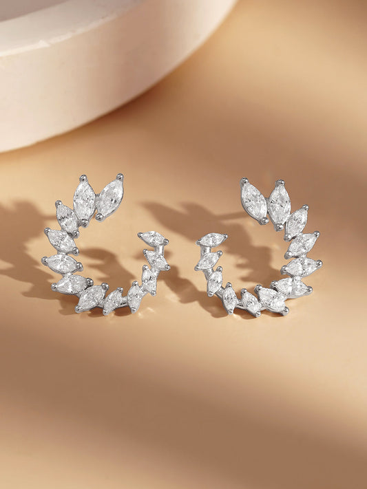 925 Fine Silver Crystal Vine Statement Earrings Length-2 cm : Width-1.5 cm