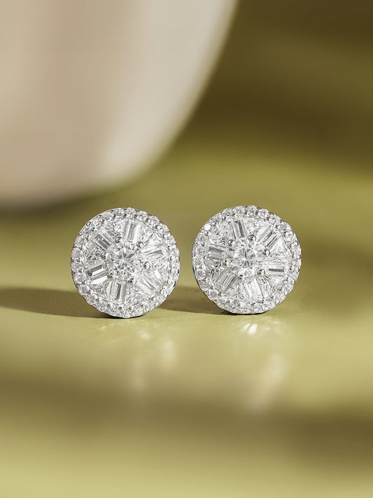 925 Fine Silver Zirconia Solitaire Stud Earrings Length-1 cm : Width-1 cm