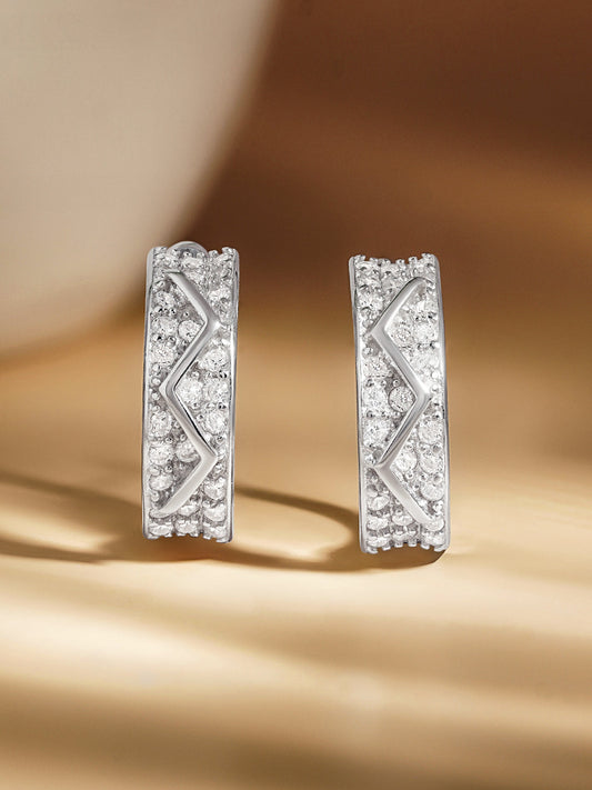 925 Fine Silver Zirconia Pattern Hoop Earrings Length-1.5 cm : Width-0.5 cm