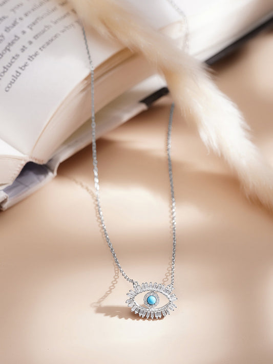 925 Fine Silver Turkish Evil Eye Charm Necklace Length-2.2 cm : Width-2 cm