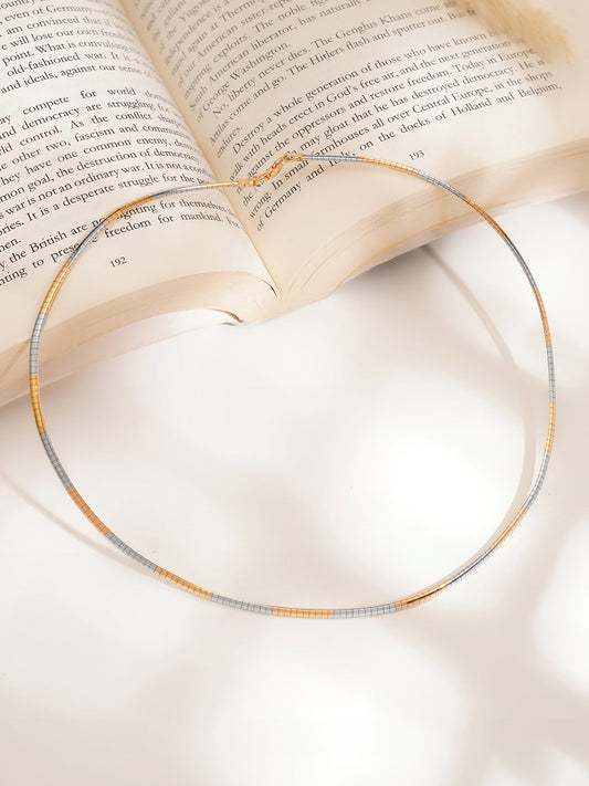 925 Fine Silver Dual Tone Sleek Choker Necklace Length-19 cm : Width-0.2 cm