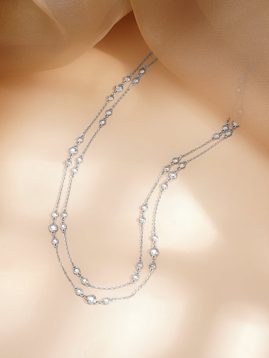 925 Fine Silver Dual Layer Crystal Necklace Length-39 cm : Width-0.8 cm