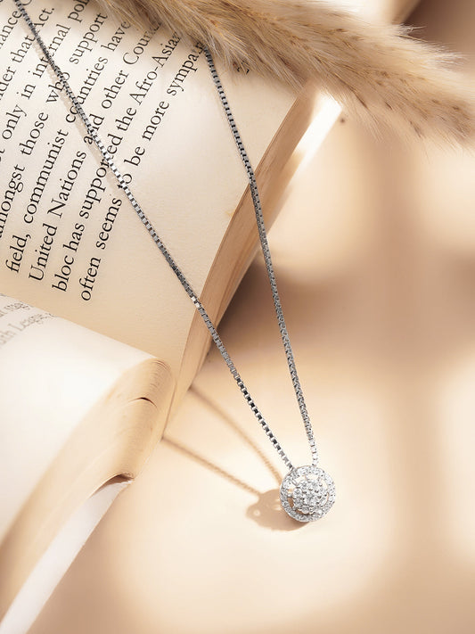 925 Fine Silver Crystal Halo Solitare Pendant Necklace Length-20 cm : Width-1 cm