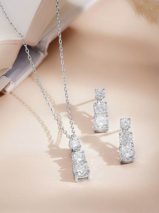 925 Fine Silver Diamond Cascade Pendant Set Length-23 cm : Width-1.5 cm