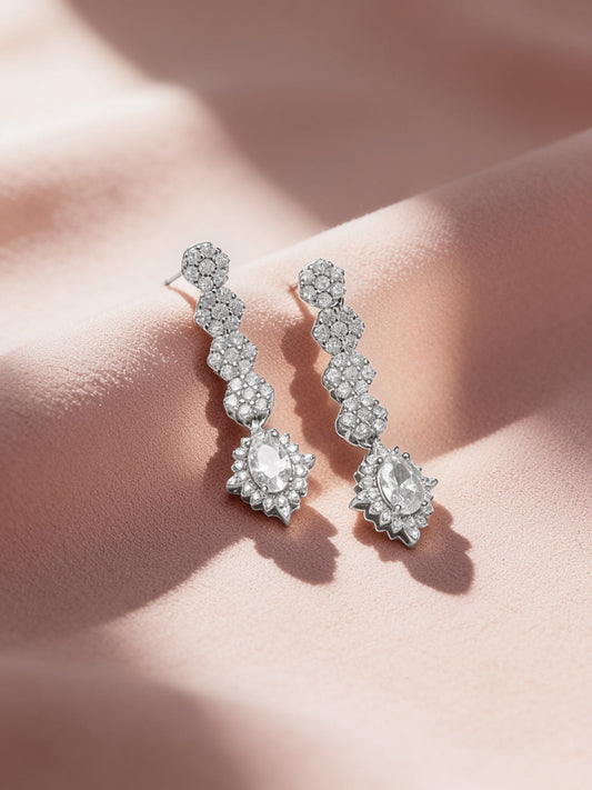 925 Fine Silver Rhodium Plated Dangler Earrings フリーサイズ