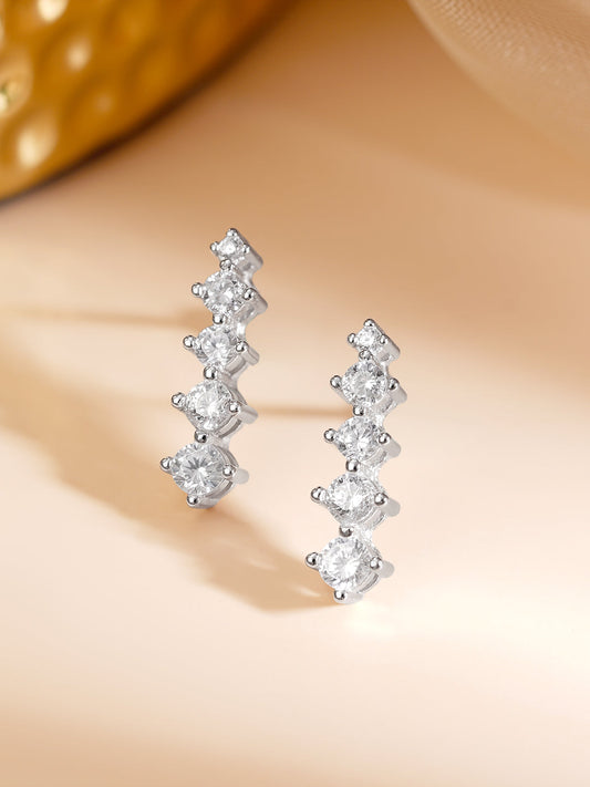 925 Fine Silver Rhodium Plated Cubic Zirconia Linear Stud Earrings フリーサイズ