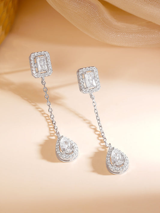925 Fine Silver Rhodium Plated AD Drop Earrings フリーサイズ
