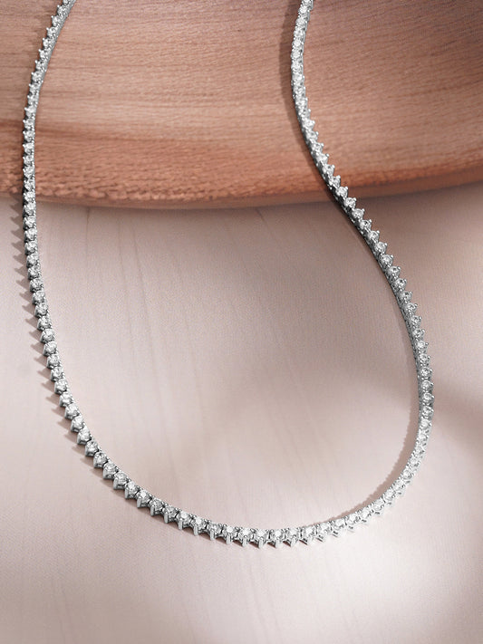 925 Fine Silver Crystal Tennis Necklace フリーサイズ