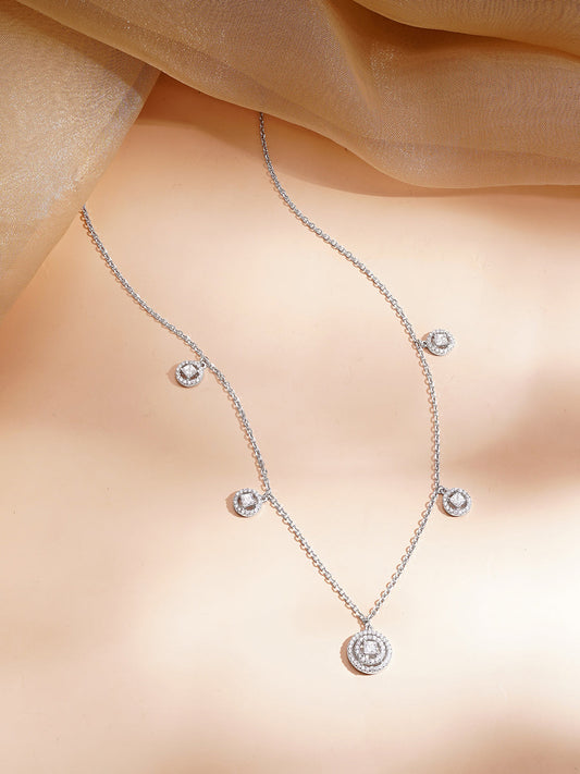 925 Fine Silver Rhodium Plated Crystal Charm Necklace フリーサイズ