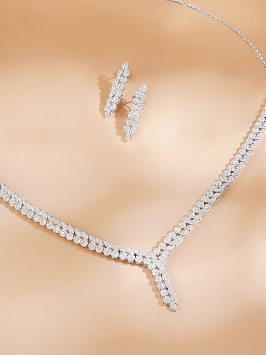 925 Fine Silver Rhodium Plated Cubic Zirconia Designer Necklace Set フリーサイズ