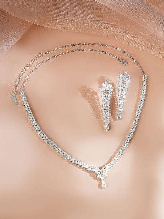 925 Fine Silver Rhodium Plated Necklace Set フリーサイズ