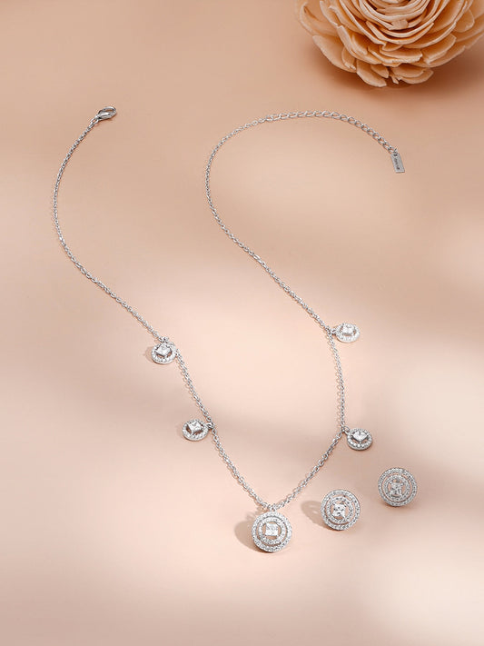 925 Fine Silver Rhodium Plated Necklace Set With Round Charms フリーサイズ