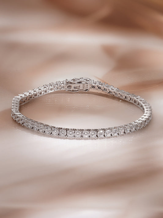 925 Fine Silver Rhodium Plated American Diamond Zirconia Snake Design Bracelet フリーサイズ