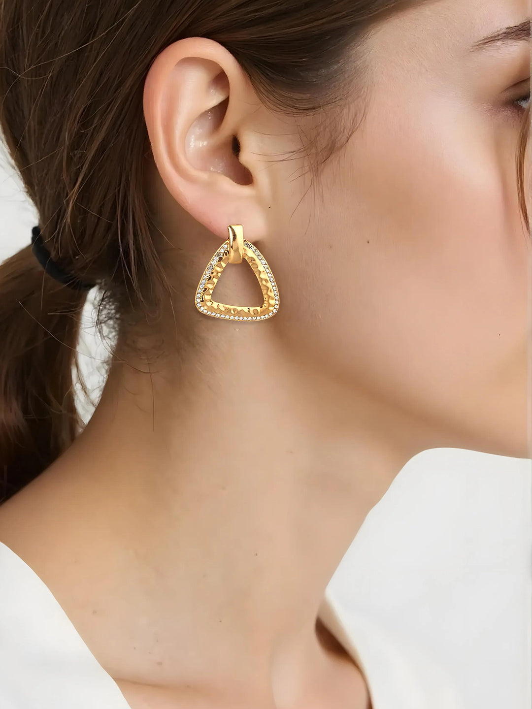 【Rubans】 Tokyo Talkies x Rubans 18K Gold Plated Zircon Studded Classic Geometric Drop Earrings|トーキョートーキーズ × Rubans 18K ゴールドメッキ ジルコニア ジオメトリック ドロップイヤリング