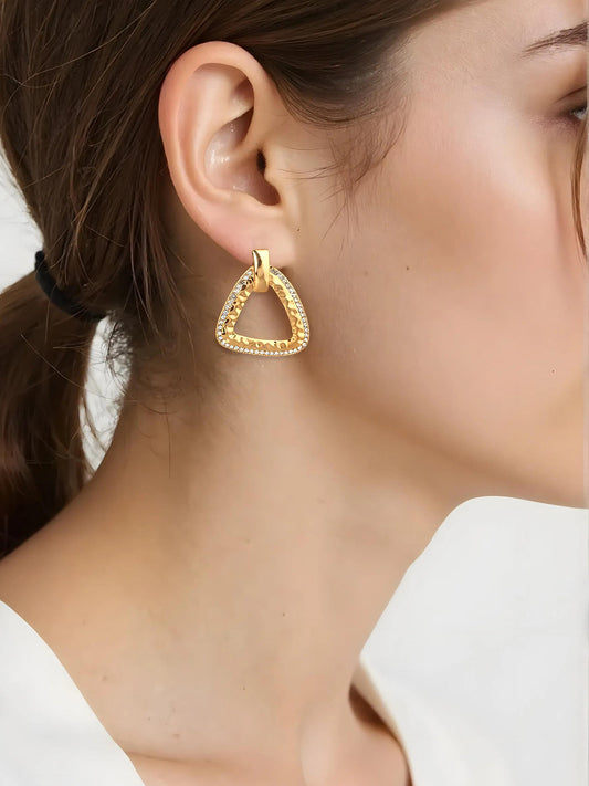 【Rubans】 Tokyo Talkies x Rubans 18K Gold Plated Zircon Studded Classic Geometric Drop Earrings|トーキョートーキーズ × Rubans 18K ゴールドメッキ ジルコニア ジオメトリック ドロップイヤリング