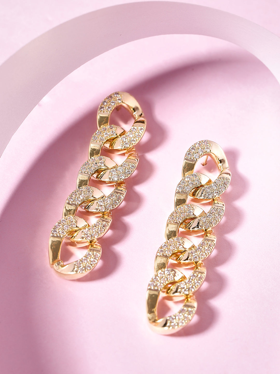 【Rubans】 Gold Plated Handcrafted Rhinestone Interlink Drop Earrings|ゴールドメッキ ハンドクラフト ラインストーン インターリンク ドロップイヤリング