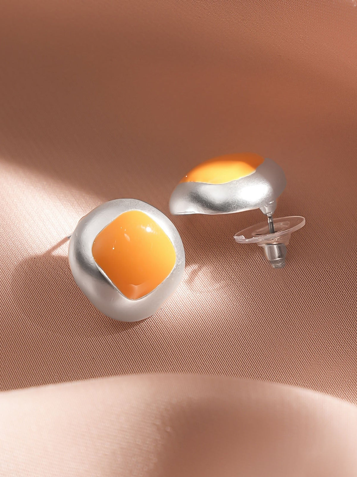 Minimal Yellow Enamel Stud Earrings フリーサイズ