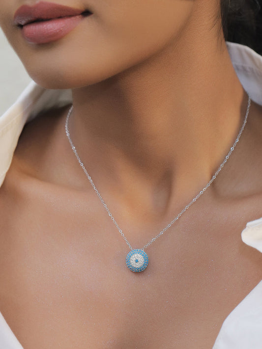 Blue Crystal Studded Pendant Necklace フリーサイズ