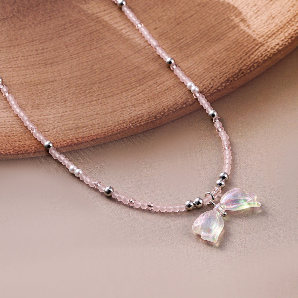 Airy Butterfly Bow Pendant Necklace Silver
