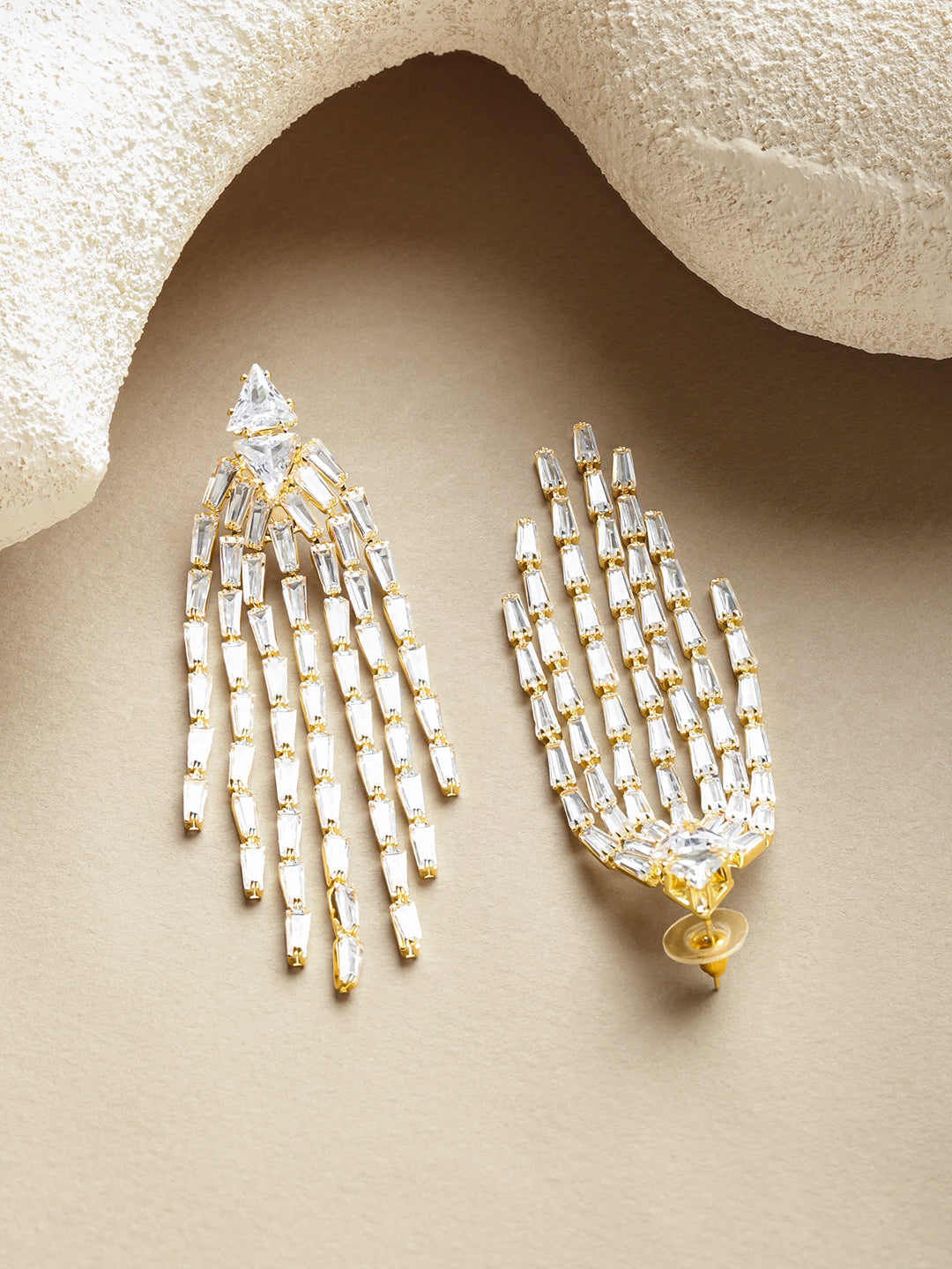 Crystal Drops Gold Toned Dangler Earrings フリーサイズ
