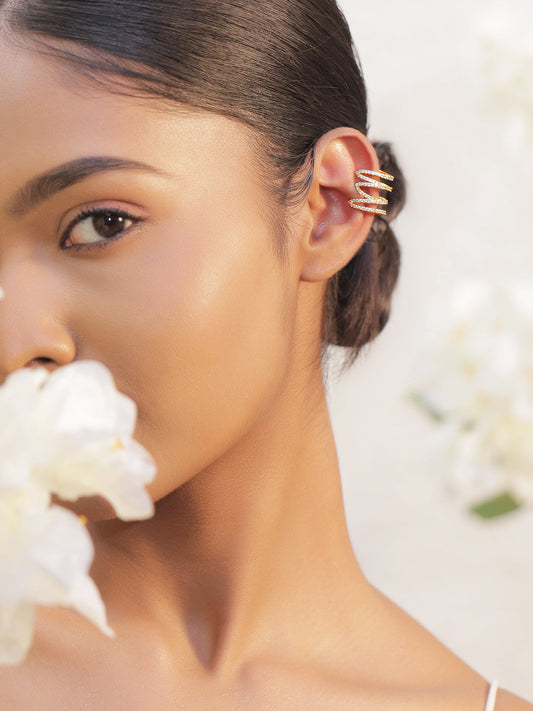 【Rubans】 Voguish 18K Gold Plated Stainless Steel Spiral CZ Ear Cuff|ヴォーギッシュ 18K ゴールドメッキ ステンレス スパイラル イヤカフ