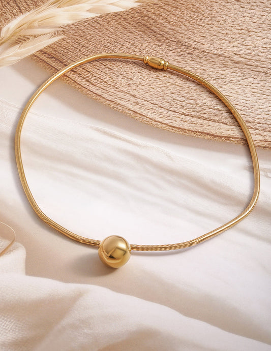 Polished Sphere Radiant Stainless Steel Necklace Gold