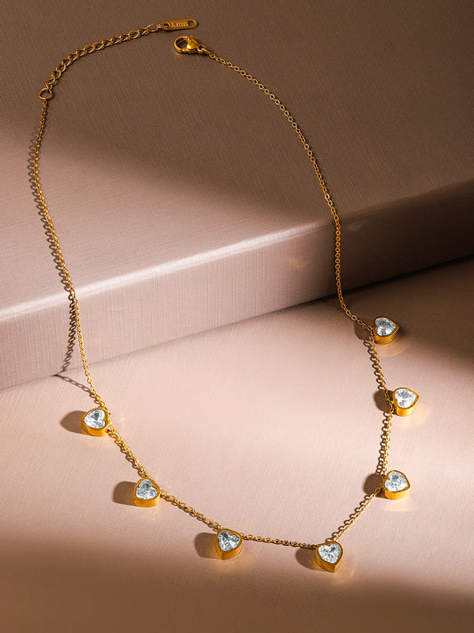 Crystal Heart Beaded Gold Necklace Gold