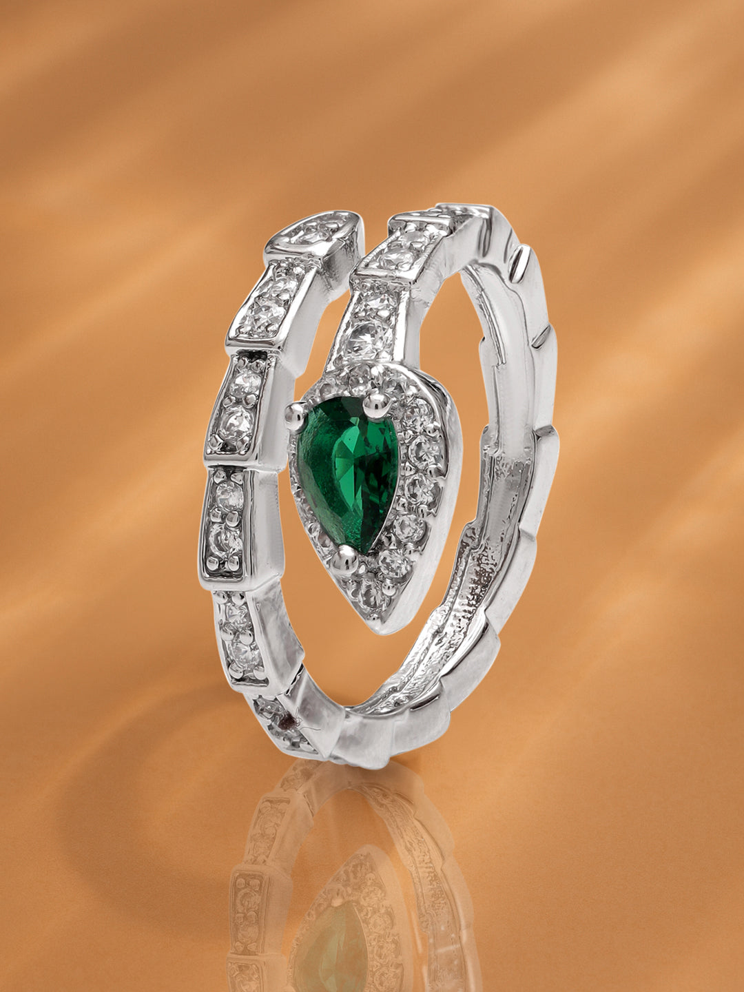 【Rubans】 Green Accented American Diamond Zirconia Ring|グリーン アメリカンダイヤモンド ジルコニア アジャスタブルリング