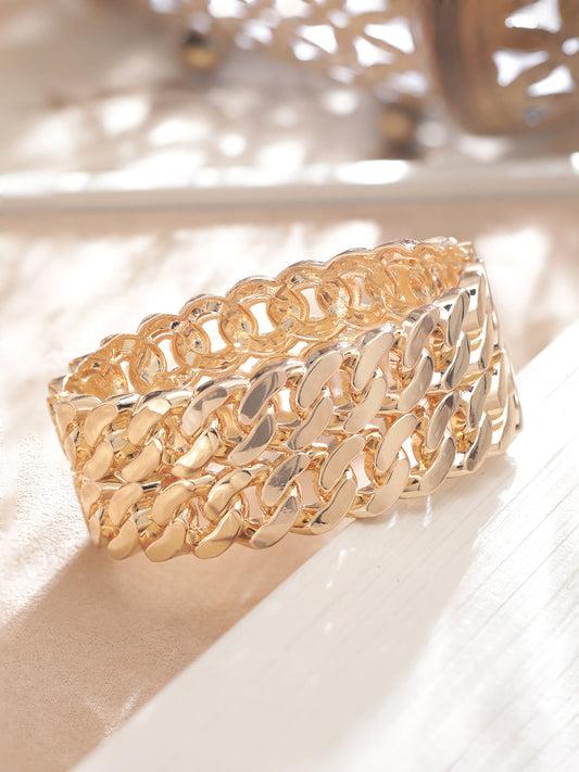 Rubans 18K Gold Plated Gold-Toned Chain-Link Bangle-Style Bracelet Elegant Jewelry Gold